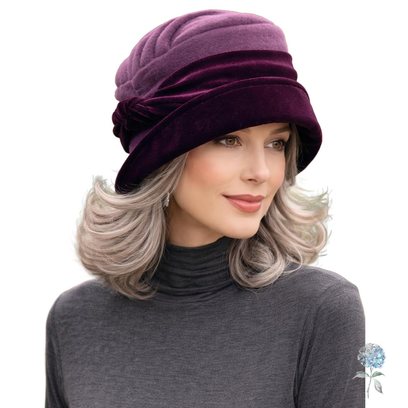 Burgundy Red Velvet Floppy Scrunchy Bucket Cloche Hat + Pink Rose Union Made USA Velvet Cloche Hat |Wool Felt Top Hat - Handmade Vintage  main image 4