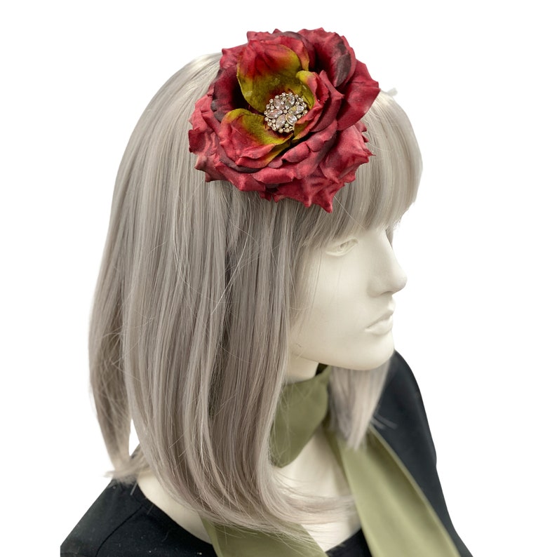 Garden Party Wedding Hat Flower Fascinator Large Red Rose Rhinestone Flower Headband Handmade Tea Party Hat