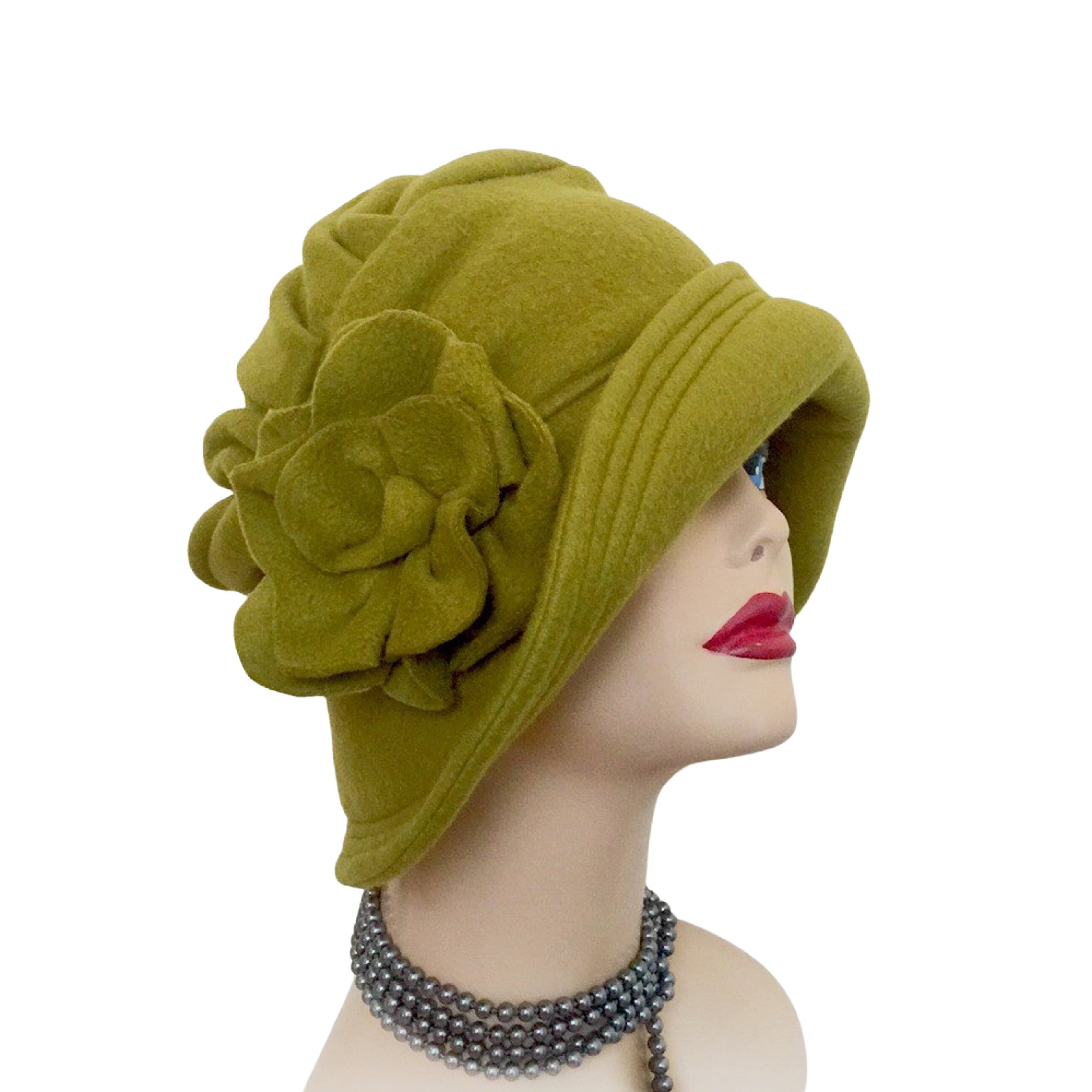 Cloche Hat Olive Green Winter Hat Women Fleece Hat Elegant Etsy