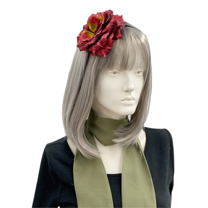 Garden Party Wedding Hat Flower Fascinator Large Red Rose Rhinestone Flower Headband Handmade Tea Party Hat