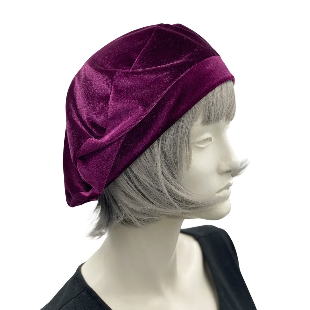 Handmade Raspberry Velvet Beret for Women, Satin Lined Chemo Hat, Soft ...