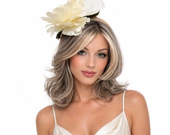 Cream Peony Velvet Headband With Net Bow Fascinator Hat: Weddings, Races & Special Occasion