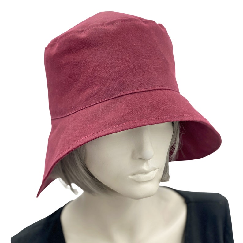 Regenhoed, Cloche Hat Dames, Waxed Cotton Hat, Zwart of kies uw kleur, Wandel en reishoed, Handgemaakt in de VS afbeelding 2