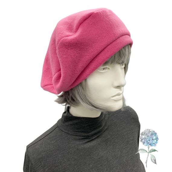 Pink Fleece Beret With Satin Lining - Women