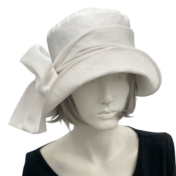 1920s Cloche Hats Wedding Hat Linen Hat With Chiffon Bow Etsy