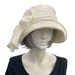 1920s Cloche Hat, Cream Linen with Chiffon Scarf, Wedding Hat for Mother of the Bride, Kentucky Derby Hats For Women