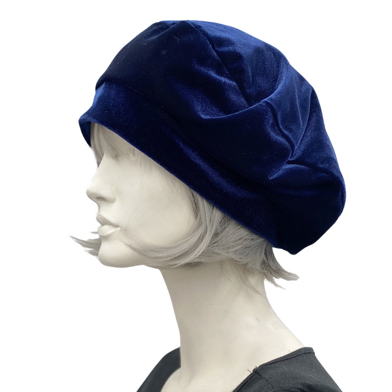 Velvet Beret, Black Velvet Hat, or Choose Your Color, Chemo Headwear, Quality Millinery Handmade in the USA Blue