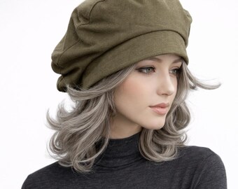 Oversized Olive Green Beret: Faux Suede Satin-lined Hat - Etsy display picture 1