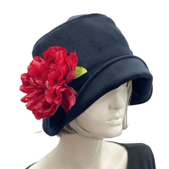 Black Velvet Hat 1920s Cloche Hat Women 