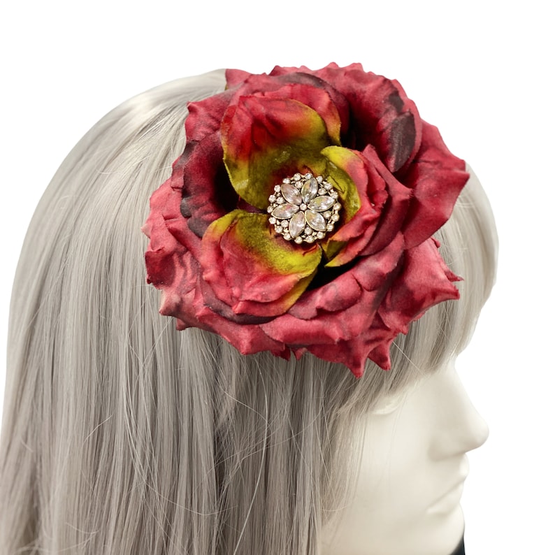 Garden Party Wedding Hat Flower Fascinator Large Red Rose Rhinestone Flower Headband Handmade Tea Party Hat