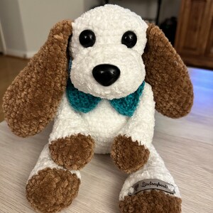 Cute Crochet puppy with bow tie Plushie Handmade Stuffed Animal Amigurumi Plush (MADE TO ORDER)
