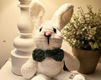 Uroczy szydełkowy króliczek z muszką Pluszowa zabawka Amigurumi (wykonana na zamówienie)