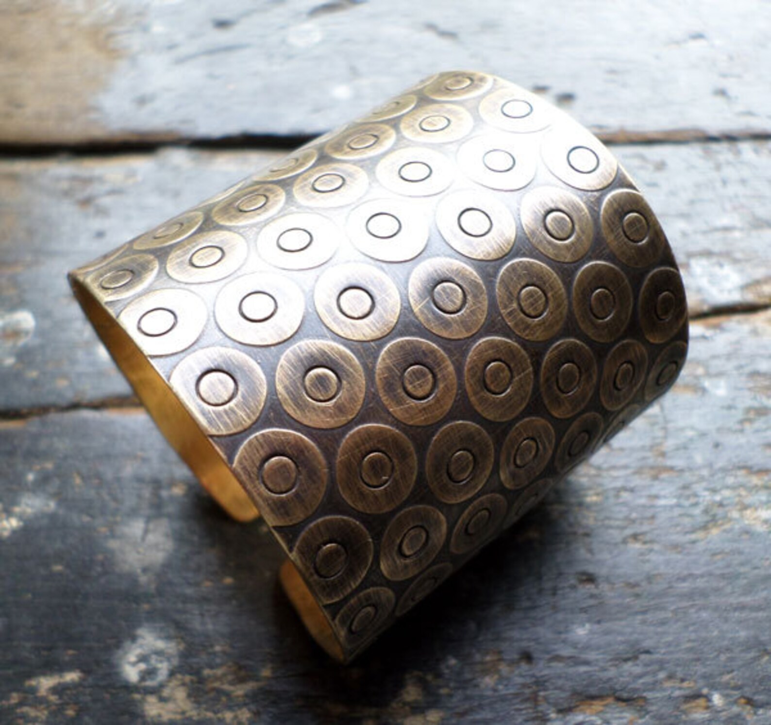 Bronze Cuff Bracelet, 2 Wide Textural Handwrought Ethnic Tribal Urban Industrial Golden Bronze