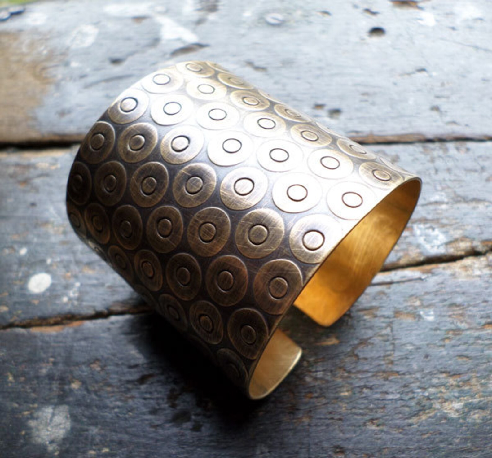 Bronze Cuff Bracelet, 2 Wide Textural Handwrought Ethnic Tribal Urban
