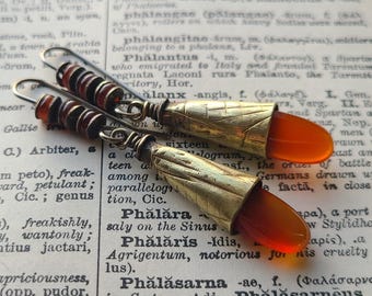 Carnelian & Antique Egyptian Brass Earrings, Rustic Ethnic Primitive Bohemian Orange Gemstone Gypsy Earrings, One Of A Kind Handmade Jewelry