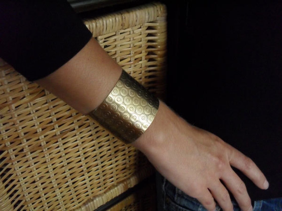Bronze Cuff Bracelet, 2 Wide Textural Handwrought Ethnic Tribal Urban Industrial Golden Bronze