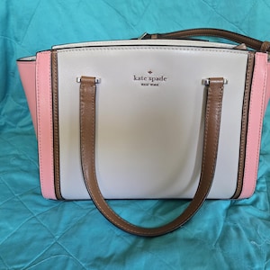 Kate Spade New York 2-Wege-Rosa-, Braun- und Wassermelonenhandtasche / Schultertasche mit Pflegekarte in Minzform