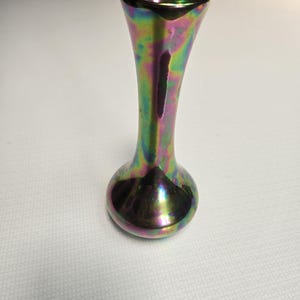 Vintage Metallic irridescent rainbow pottery vase by Queen pottery. Made in England.