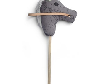 Grey baby unicorn on a wood stick /// Bébé licorne grise sur bâton de bois