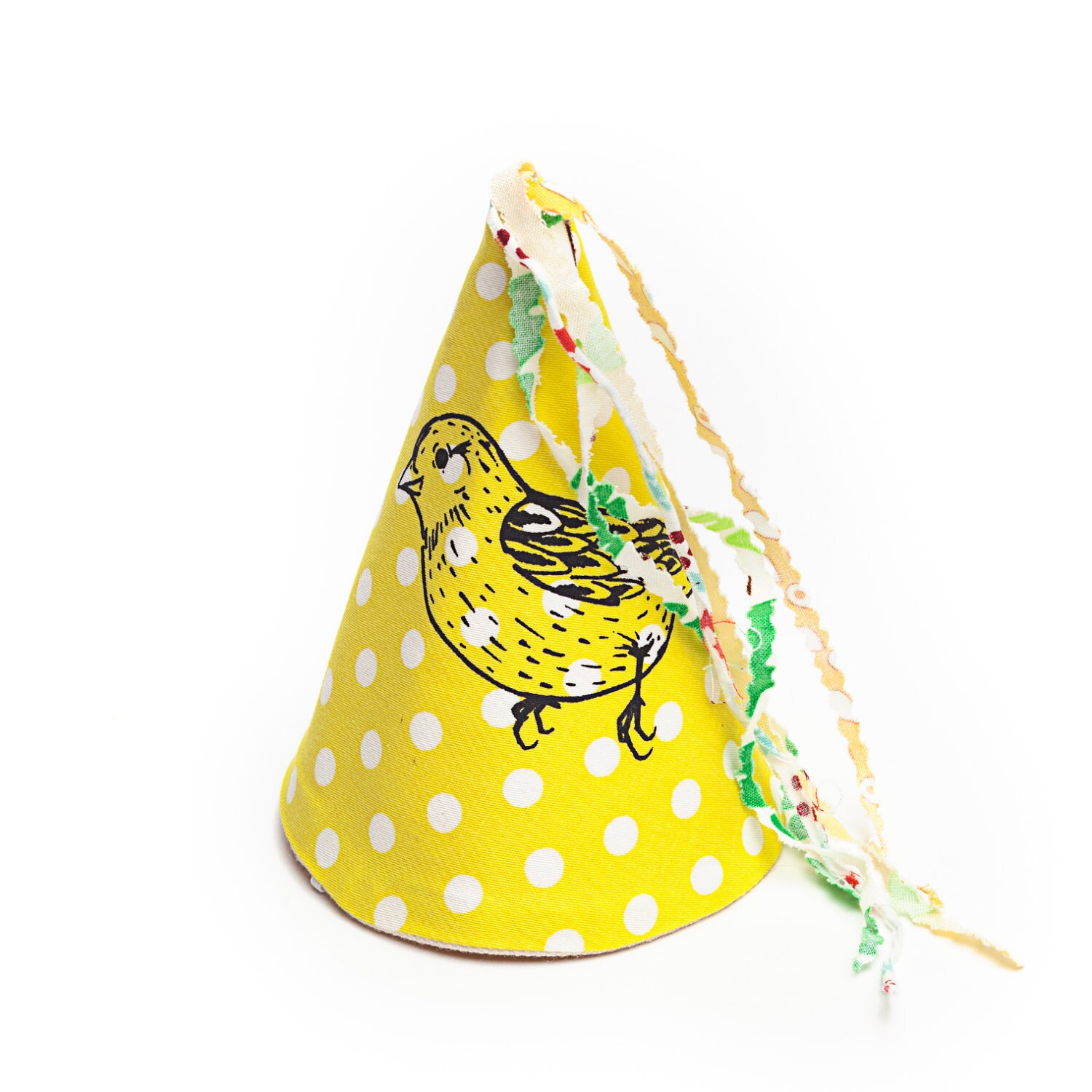 Partyhut aus Stoff mit Vogelmotiv /// Partyhut aus Stoff mit Seidenband