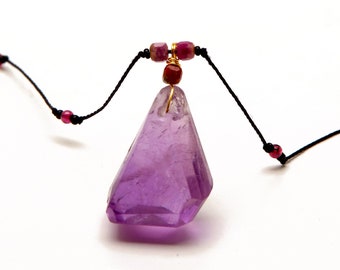 Natural purple Amethyst nugget choker necklace with Phosphosiderite and Amethyst microbeads