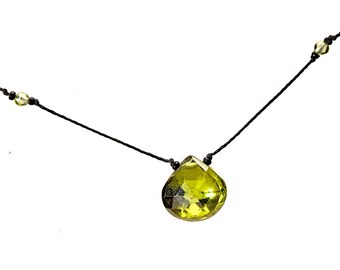 Olive green natural cubic zircon small choker necklace with tiny peridot micro beads and nickel-free lobster claw clasp