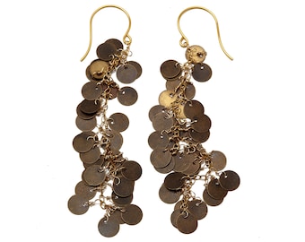 Long dangling metal sequin cluster earrings - big and lightweight