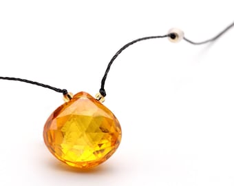 Yellow choker necklace with heart shaped natural cubic zircon and tiny citrine microbeads