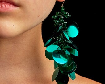 handmade Turquoise and white pierced Exotic 4 length long 60s style dangle earrings Caftan jewelry