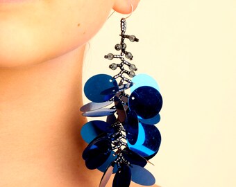 handmade Turquoise and white pierced Exotic 4 length long 60s style dangle earrings Caftan jewelry