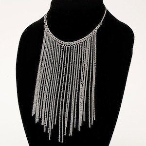 Long Silver Chain Necklace - Silver Fringe Chain Neckalce