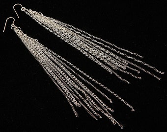 Long Dangling Chain Earrings in Silver on Nickel Free Silver French Ear wire