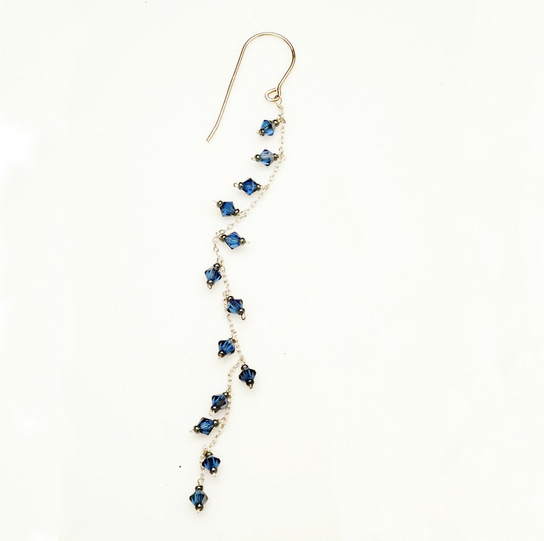 Long silver chain earrings with colorful Swarovski crystal beads dangling shoulder length image 1