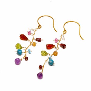 Rainbow semi precious gemstone earrings with multi color stones in garnet peridot carnelian amethyst aventurine and more