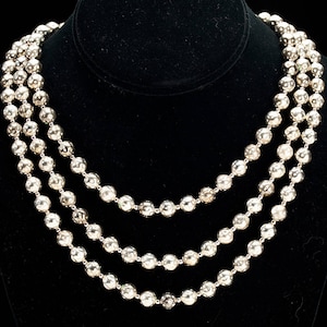 Oversized Silver Ball Choker Necklace with 3 Strands of Beads