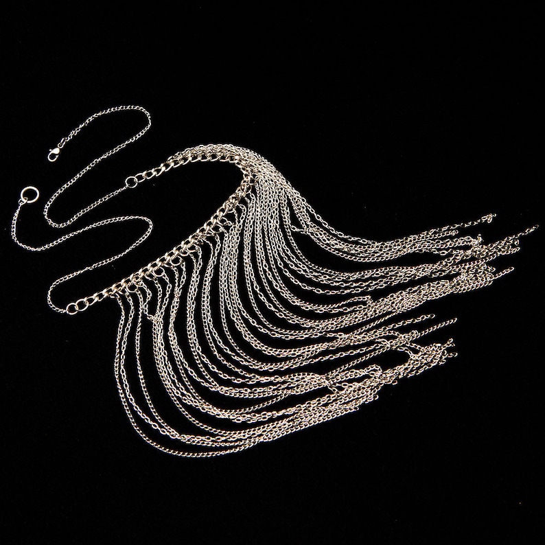 Long Silver Chain Necklace Silver Fringe Chain Neckalce Etsy