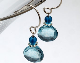 Dangling Blue Mystic Quartz Earrings with Nickel Free Silver French Ear Wire