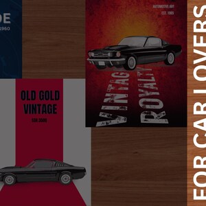 Vintage Car Poster Bundle – Retro Classic Auto Wall Art – Digital Download – Printable Vintage Car Decor for Garage, Office, Man Cave