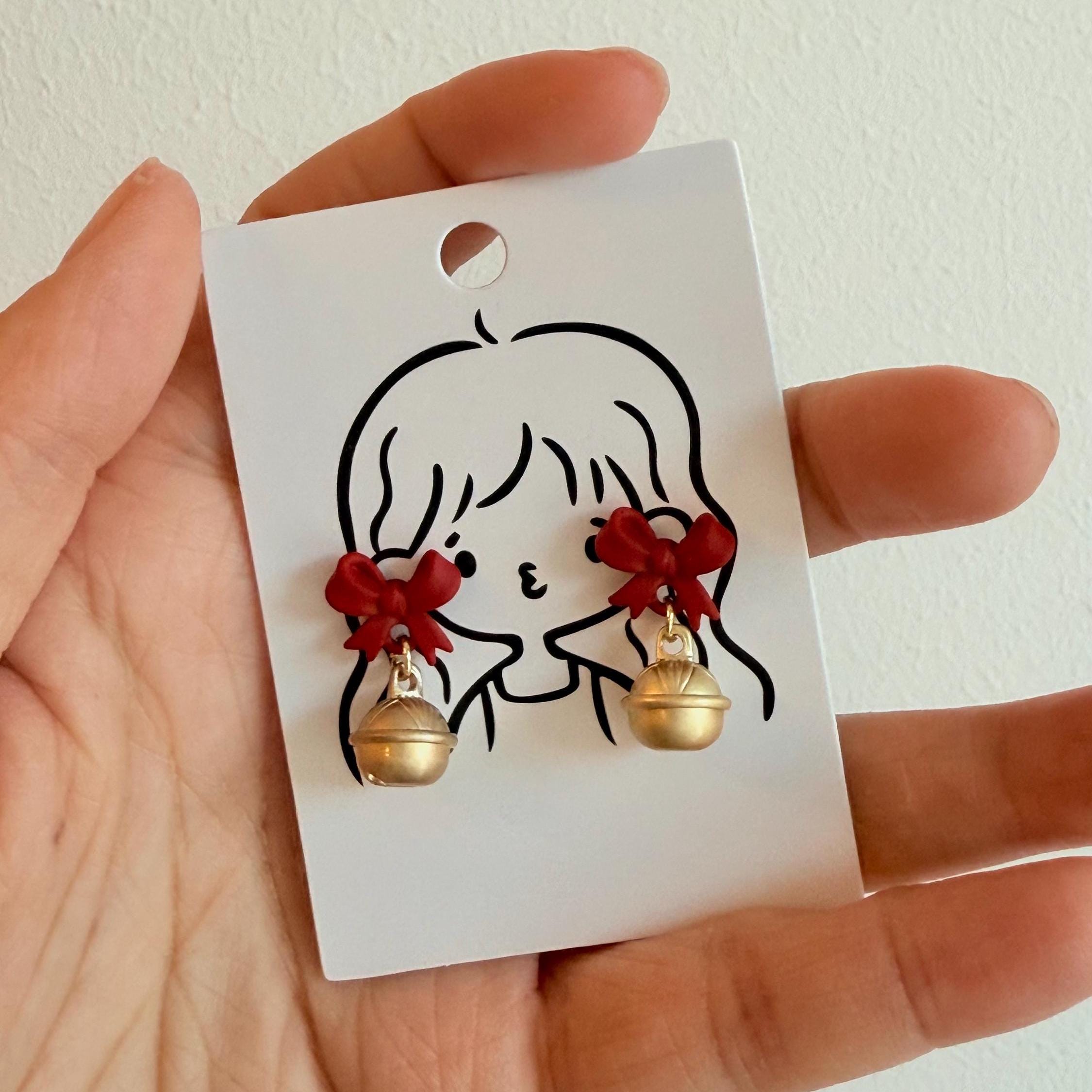 Orecchini a forma di campana di Natale in argento sterling, colore rosso e verde, orecchini a bottone di Natale, regali di Natale, orecchini per feste di Natale - Italia
