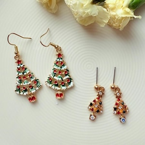 Gemstone Christmas Tree Earrings: 925 Sterling Silver Holiday Jewelry