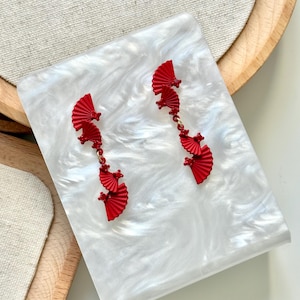 Red Fan Drop Earrings: Asian Inspired Gemstone Jewelry