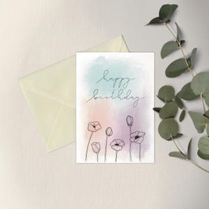 Carte d'anniversaire florale, carte de voeux aquarelle pour son amie, sa mère, sa soeur