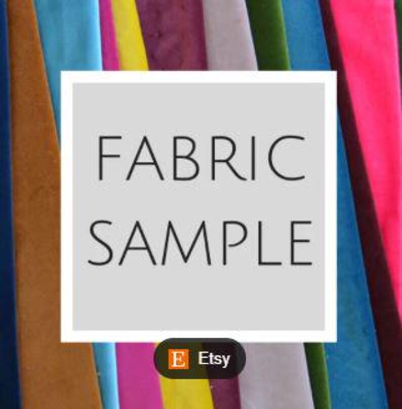 May include: Fabric samples in various colors, including blue, yellow, pink, and brown. The text "FABRIC SAMPLE" is displayed in a white square. An Etsy logo is in the bottom corner.