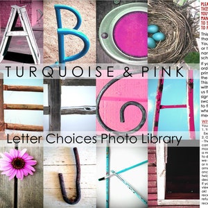 Turquoise and Pink Letter Proof, NOT a usable digital file, mock-up only, Letter Choices, Alphabet Photography Letter Picture Letter Art