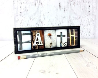 Faith Sign, Faith Hope Love Wood Sign, Christian Wall Art, Christian Gifts, Christian Home Decor, Baptism Gift Girl or Boy Pastor Gift Wall