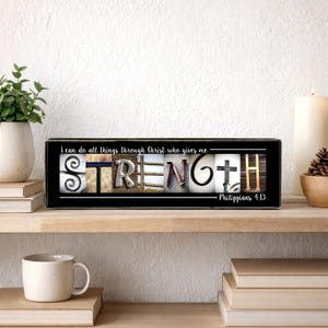 Christian Gift Philippians 4:13 Sign, Strength Bible Verse Decor, Faith Wall Art, Encouragement Gift, Religious Home Decor, Scripture Gift Medium Neutral+Verse