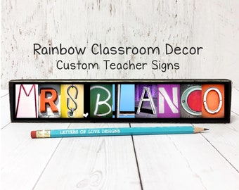 Rainbow Teacher Gifts, Rainbow Classroom Decor, Rainbow Name Sign, Classroom Theme, Classroom Sign, Rainbow Art, Rainbow Letters, Name Art