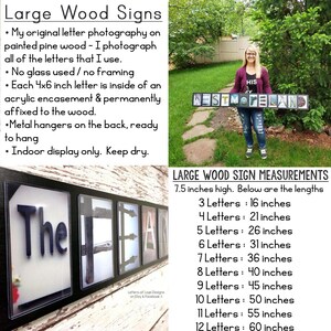 Puede incluir: Gran letrero de madera con letras fotogr&aacute;ficas encapsuladas en acr&iacute;lico. El letrero mide 19 cm de alto y est&aacute; disponible en varias longitudes seg&uacute;n el n&uacute;mero de letras. El letrero de la imagen dice "WESTMORELAND". Colgadores de metal en la parte trasera.