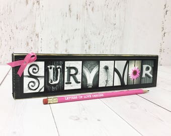 Cancer Survivor Gift, Survivor Sign, Breast Cancer Survivor Gift, Cancer Ornament, Pink Cancer Ribbon Sign, Cancer Sign, Cancer Awareness