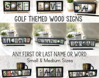 Golf Name Sign, Golf Gifts for Men, for Women, Golf Ornament, Golf Letter Art, Golf Pictures, Golf Photo Collage, Photo Gift, Name Art, Ball